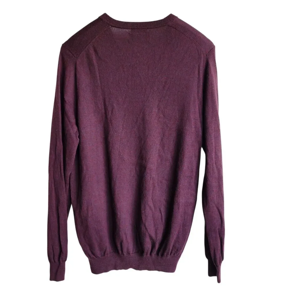 Joseph Abboud V-Neck Sweater Extra Fine Merino Wool Purple Pullover Knit Mens